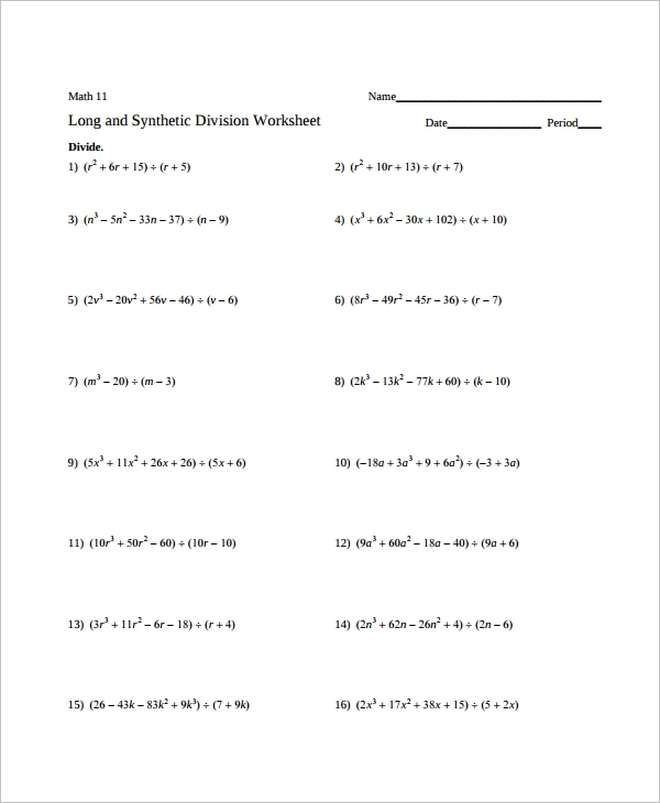 10 Long Division Worksheet Templates Sample Templates