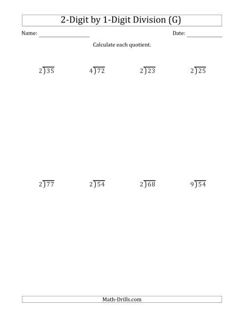 2 Digit By 1 Digit Long Division With Remainders And Steps Shown On 