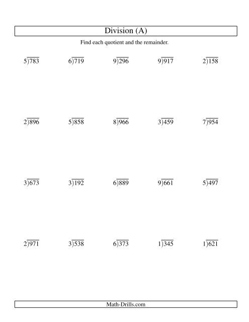 3 Digit Long Division Worksheets Worksheets Master Division 