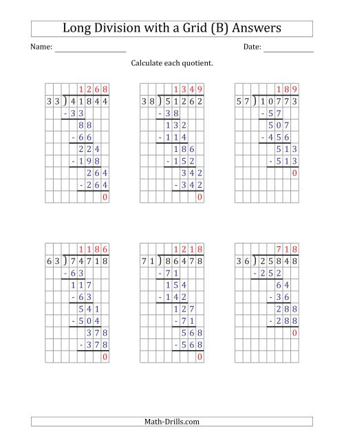 5 Digit By 2 Digit Long Division With Grid Assistance And Prompts And 