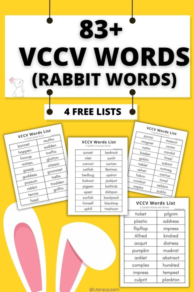 83 VCCV Words 2 Syllable Rabbit Words List Literacy Learn