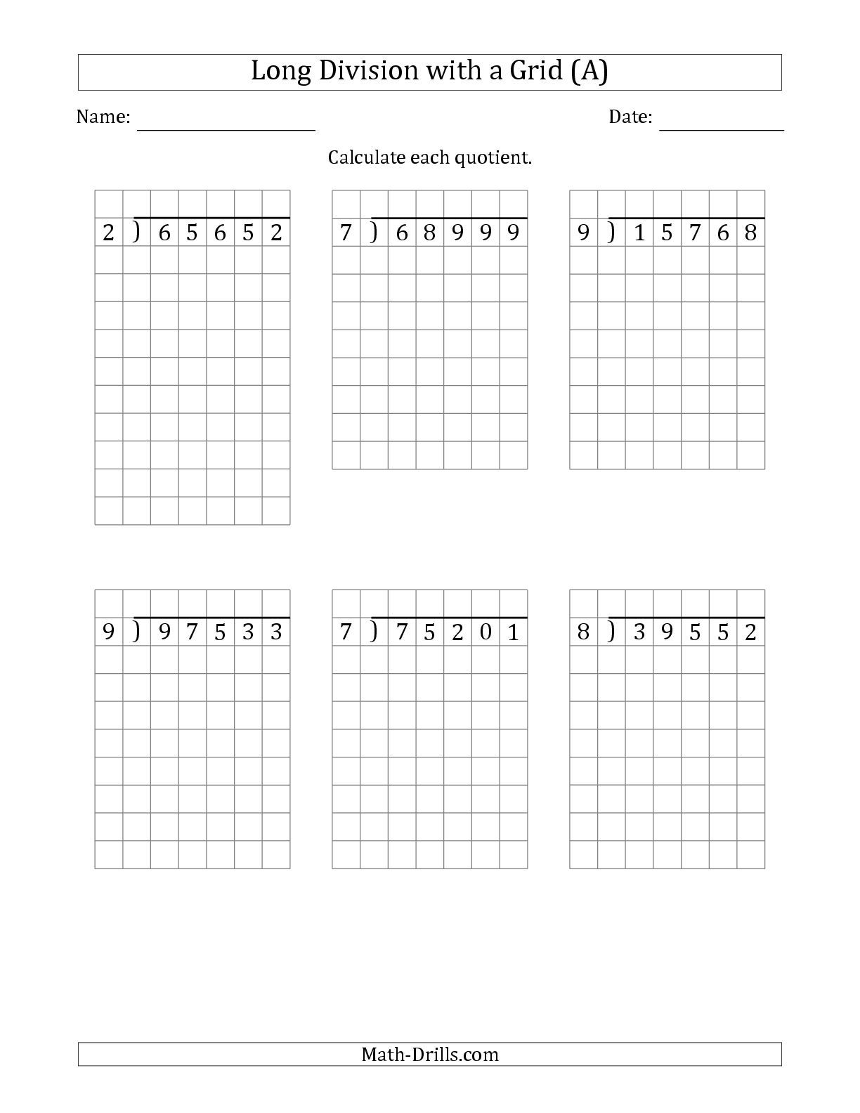 Amazing Long Division Worksheets With Grid Lines The Blackness Project