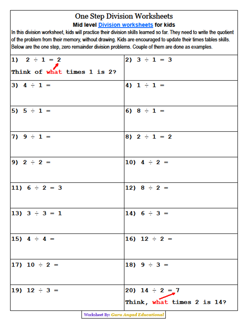 Concept Of Division Worksheets For Grade 1 Free Worksheet