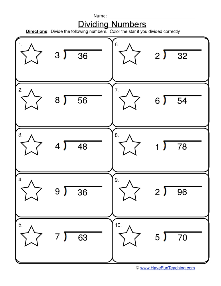 Dividing 1 Into 2 Digit Worksheet Have Fun Teaching