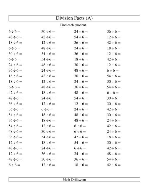 Dividing By 6 With Quotients From 1 To 9 A 