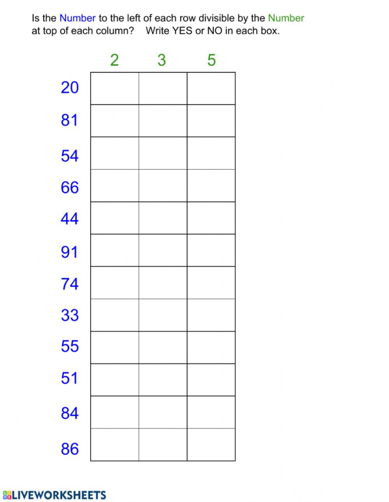 Divisibility Worksheet