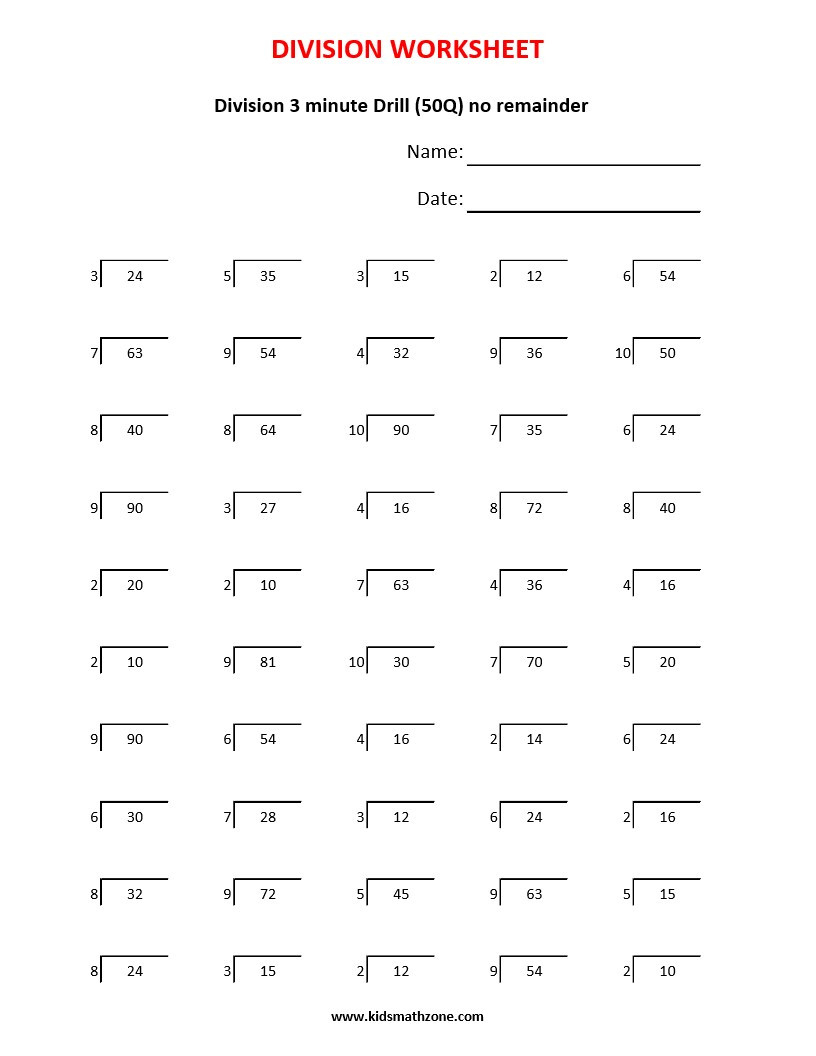 Division 3 Minute Drill Worksheet Division 3 Minute Drill Worksheet