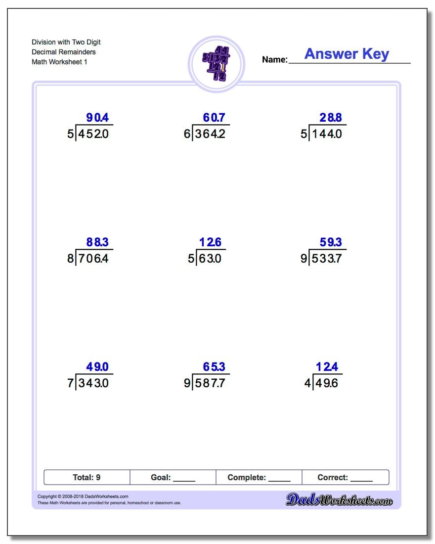 Division With Decimal Results Division With Decimal Results