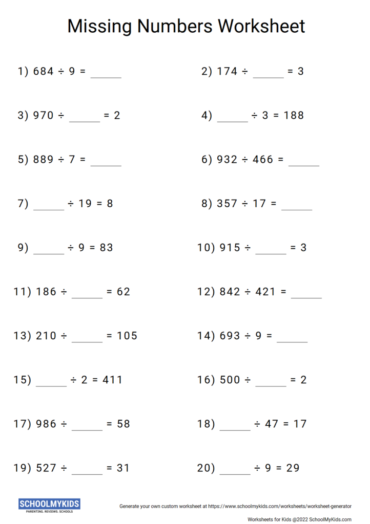 Division Worksheet Generator Math Worksheet Creater SchoolMyKids