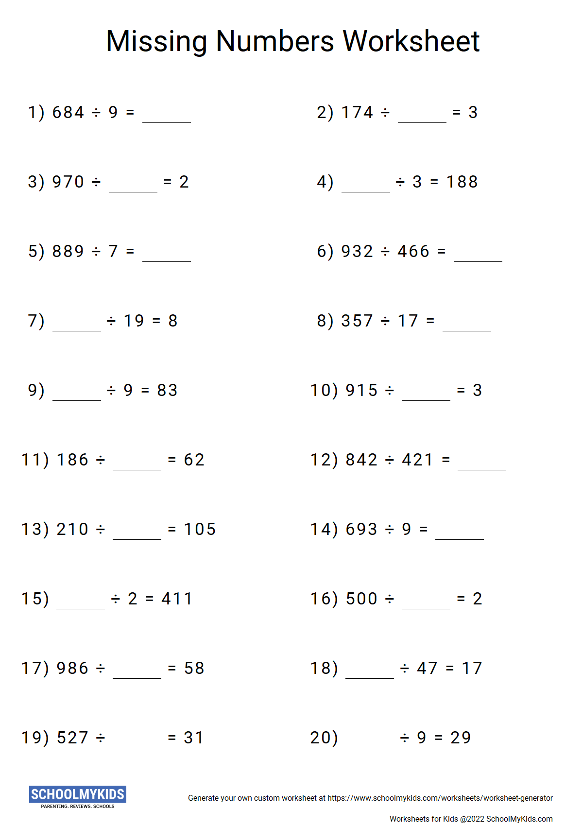 Division Worksheet Generator Math Worksheet Creater SchoolMyKids Division Worksheet Generator Math Worksheet Creater SchoolMyKids