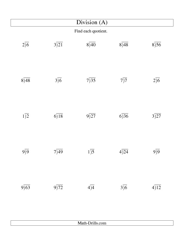 Division Worksheet Long Division One Digit Divisor And A One Digit 
