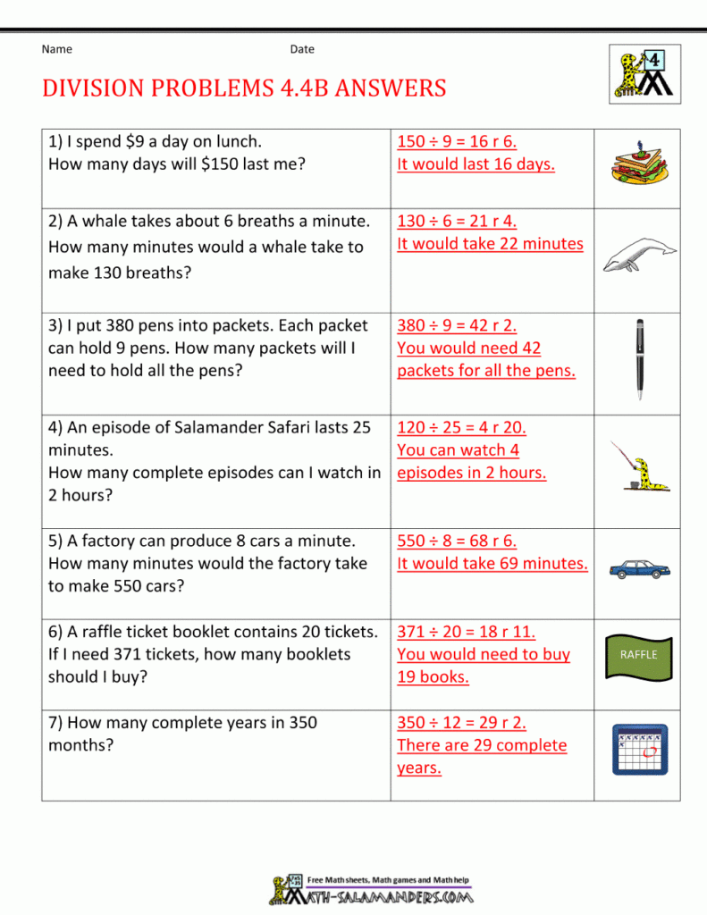 Division Worksheets Grade 4