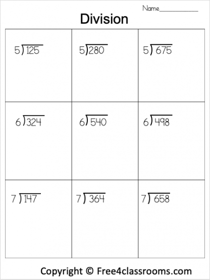 Free Division Worksheet 3 Digit By 1 Digit No Remainder 