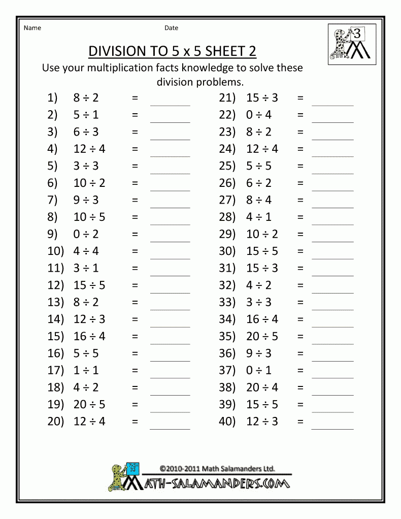 Free division worksheets division tables to 5x5 2 gif 790 1 022 Pixels