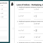 Laws Of Indices Multiplying Dividing And Brackets Worksheet