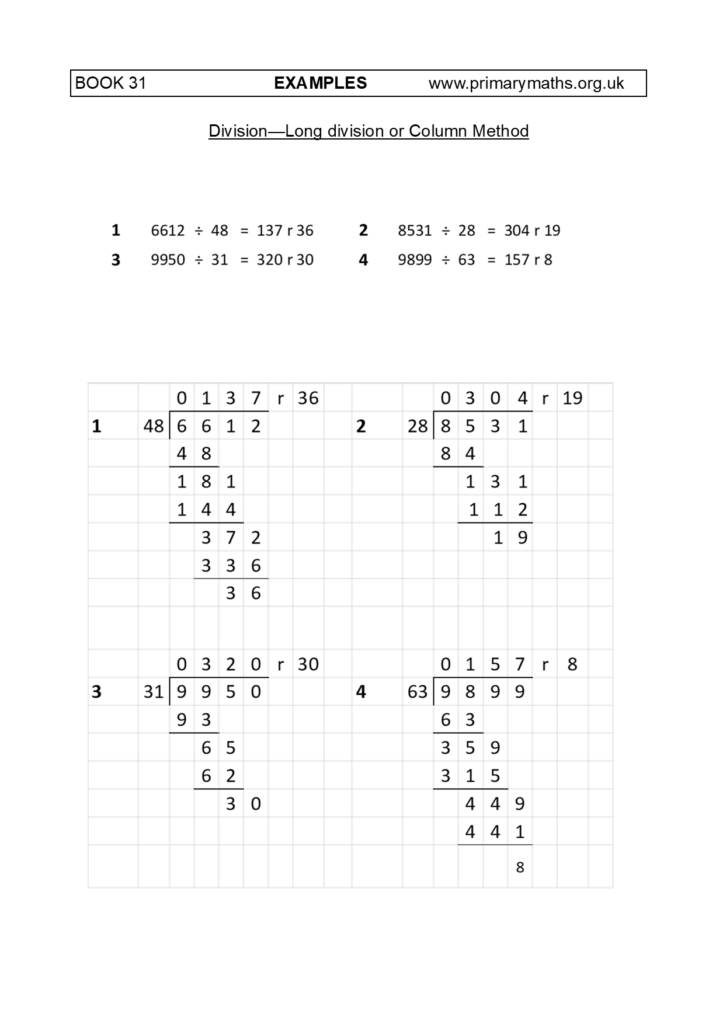 Long Division 3 And 4 Digits Numbers Divide By Two Digits Number With 