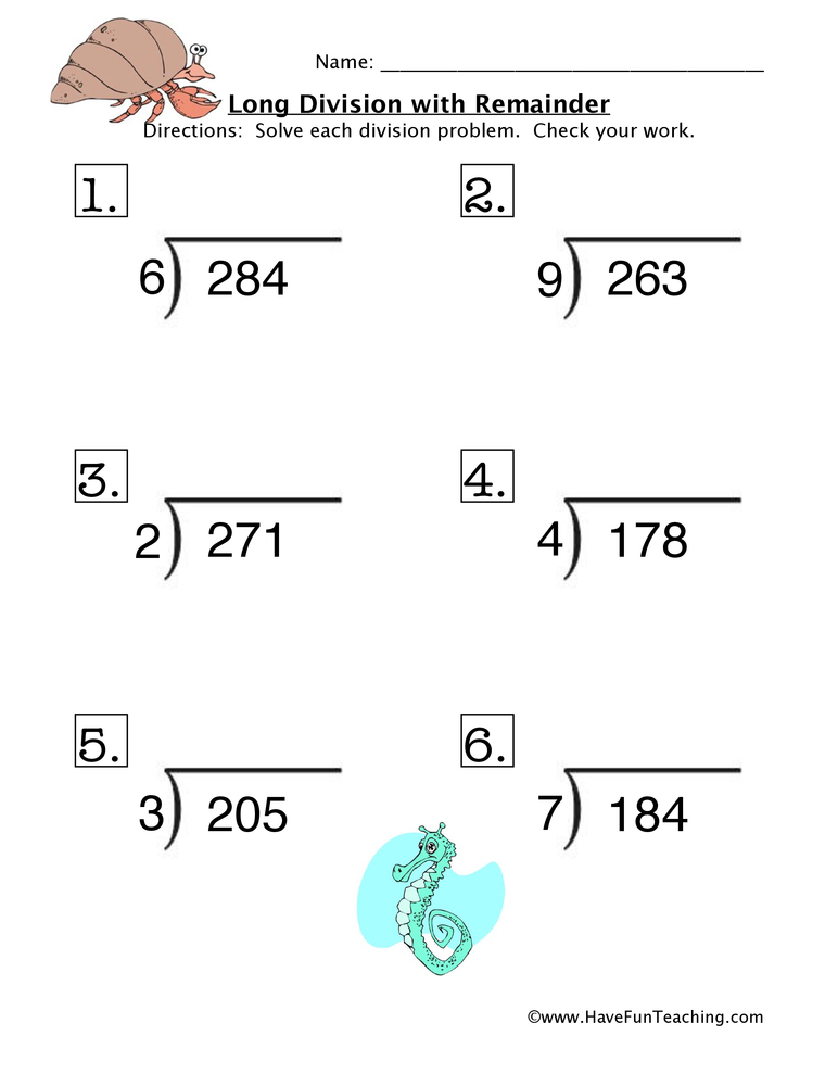 Long Division Remainder Worksheet 4