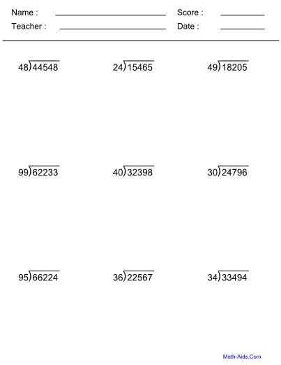 Long Division Worksheets Math Aids