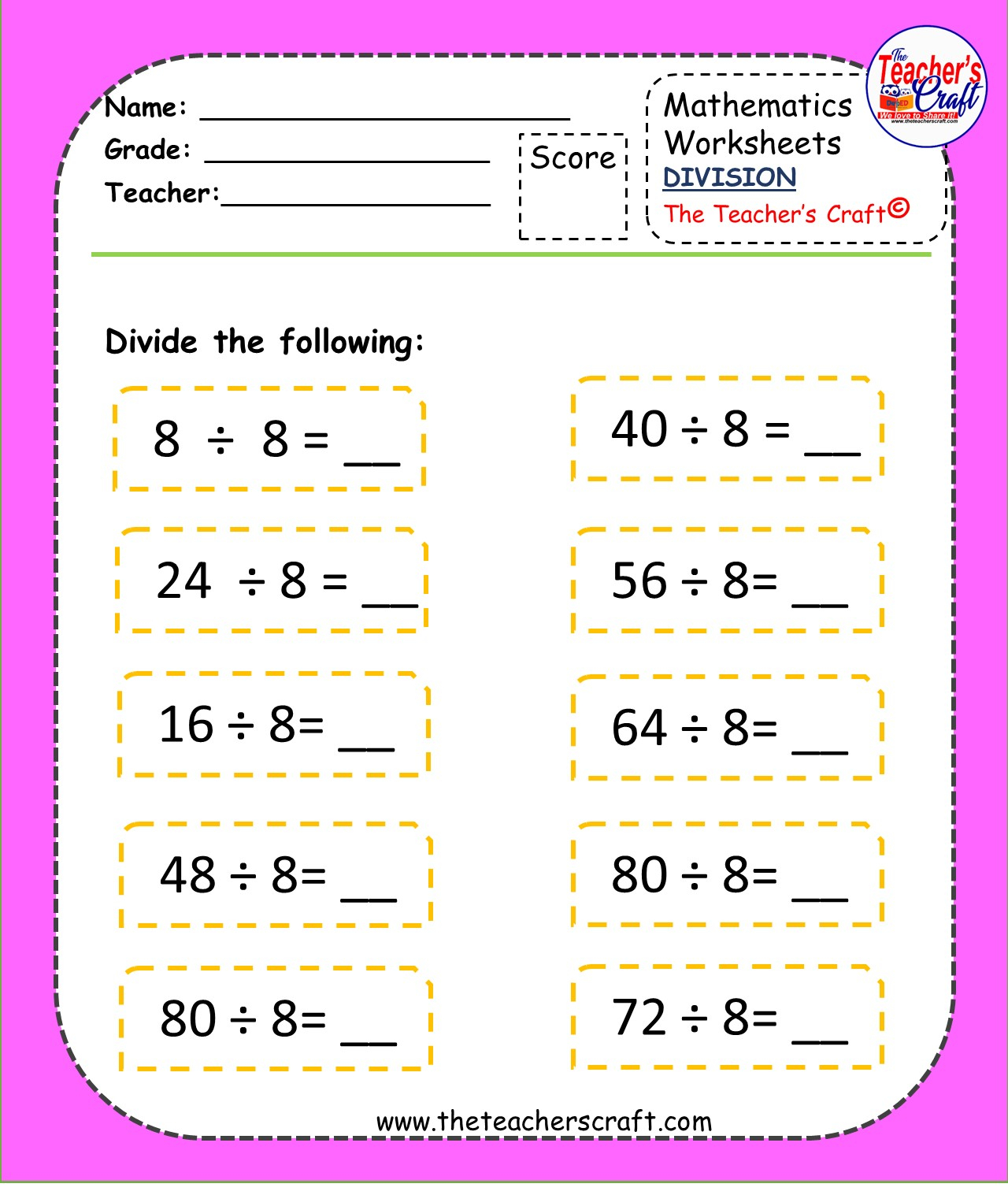 MENTAL DIVISION WORKSHEETS The Teacher S Craft MENTAL DIVISION WORKSHEETS The Teacher s Craft