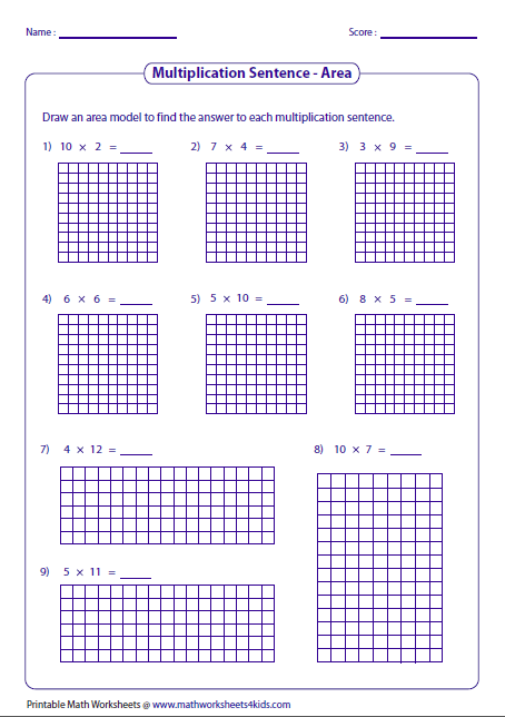 Multiplication Models Worksheets
