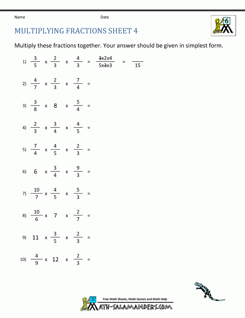 Multiplying Fractions Multiplying Fractions