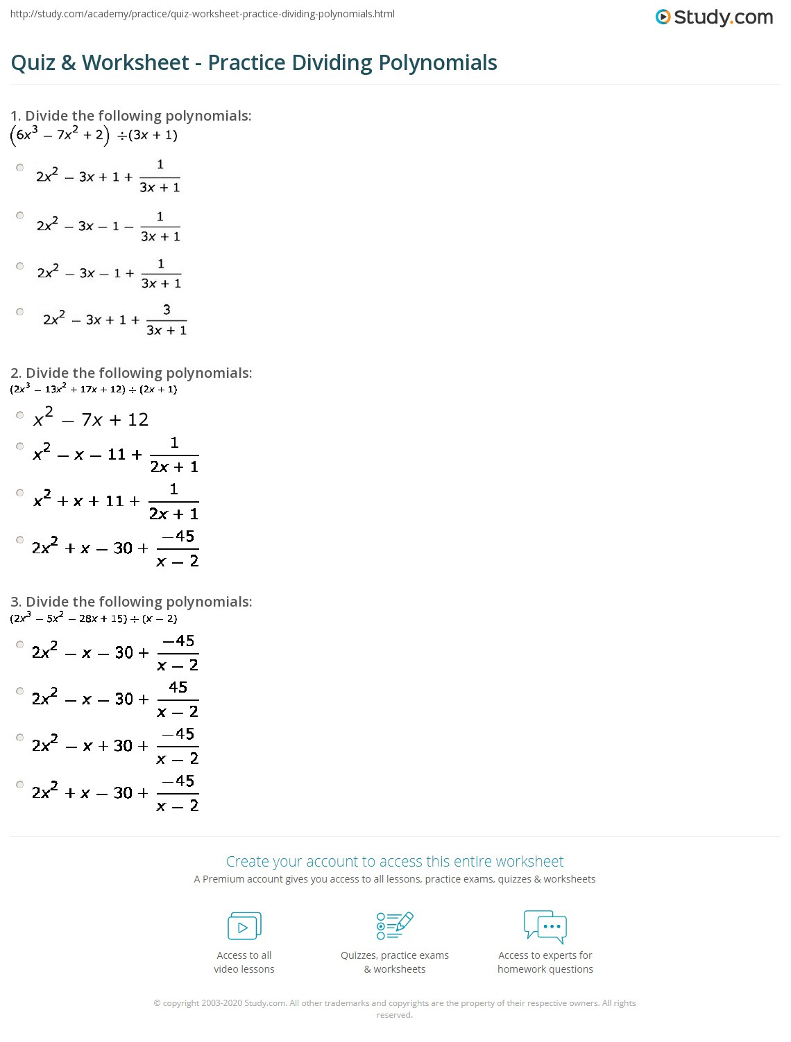 Operations On Polynomials Dividing Polynomials Long Division Worksheet Operations On Polynomials Dividing Polynomials Long Division Worksheet