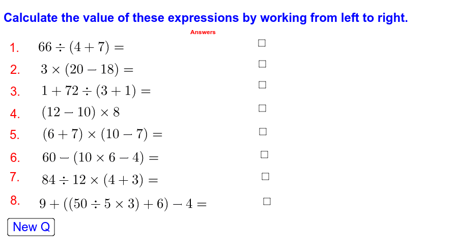 Order Of Operations Addition Subtraction Division Multiplication