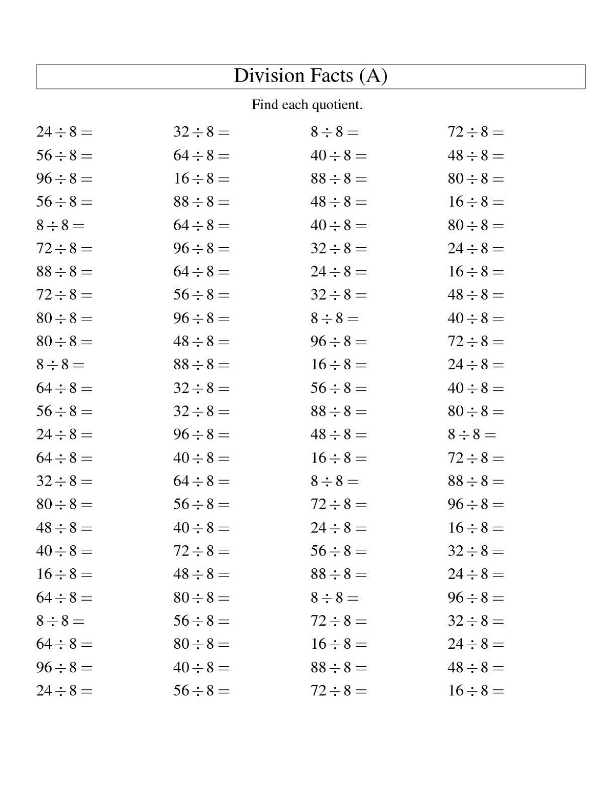 Printable 8 Times Table Worksheets 101 Activity Printable 8 Times Table Worksheets 101 Activity