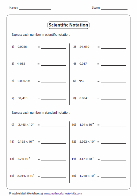 Scientific Notation Worksheets