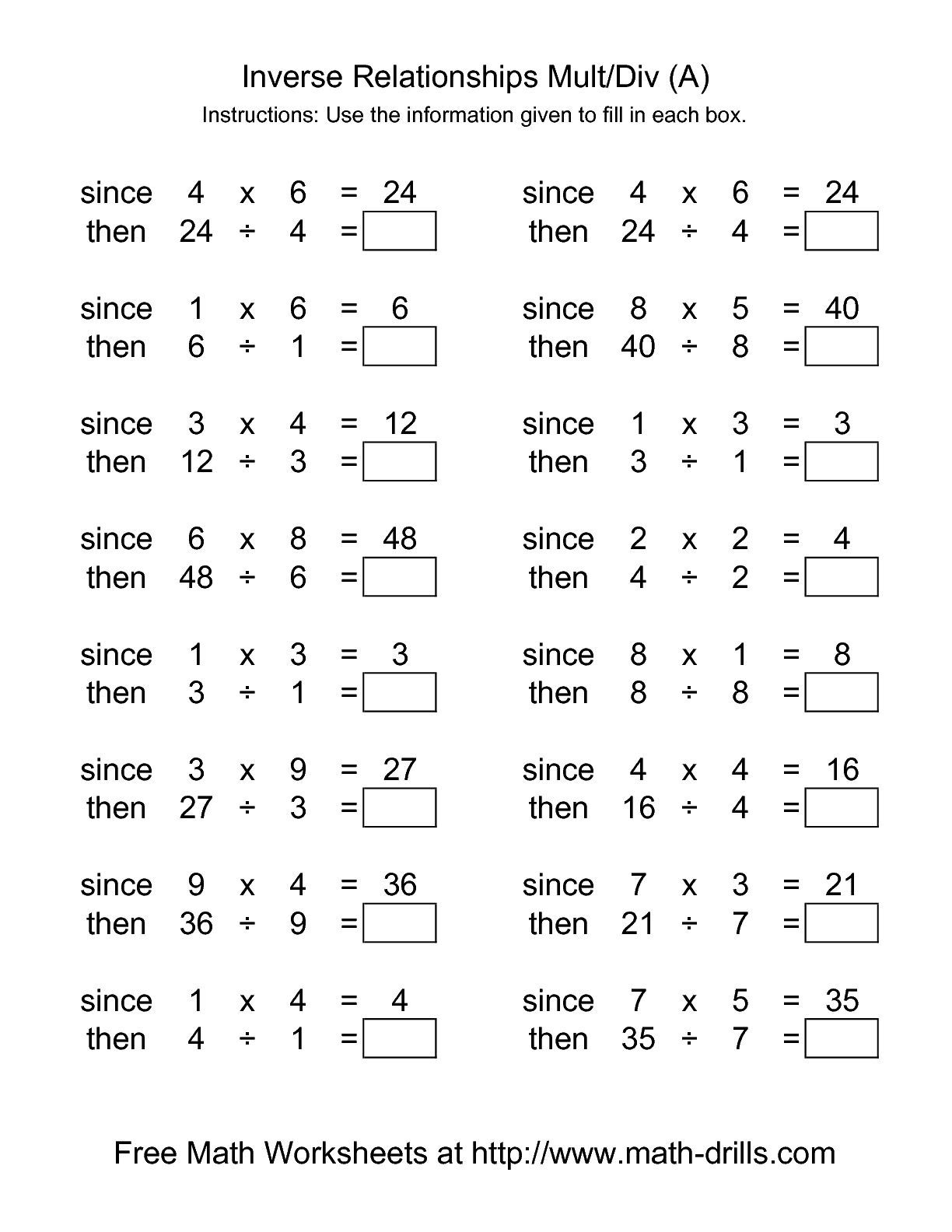 The Inverse Relationships Multiplication And Division Range 1 To The Inverse Relationships Multiplication And Division Range 1 To