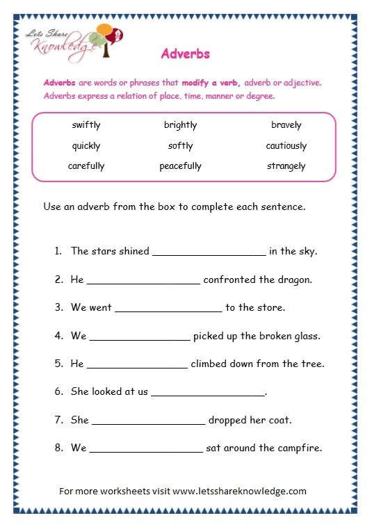 Adverbs Worksheets Grade 6