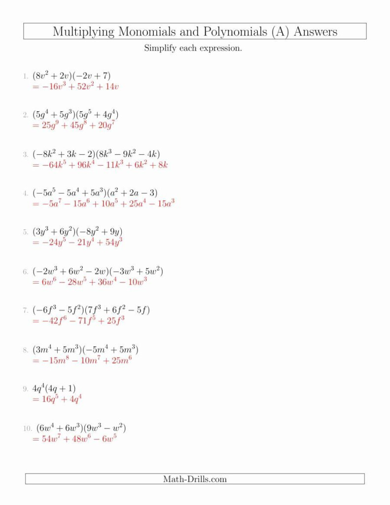 Answer Multiplying Monomials Worksheet Worksheet
