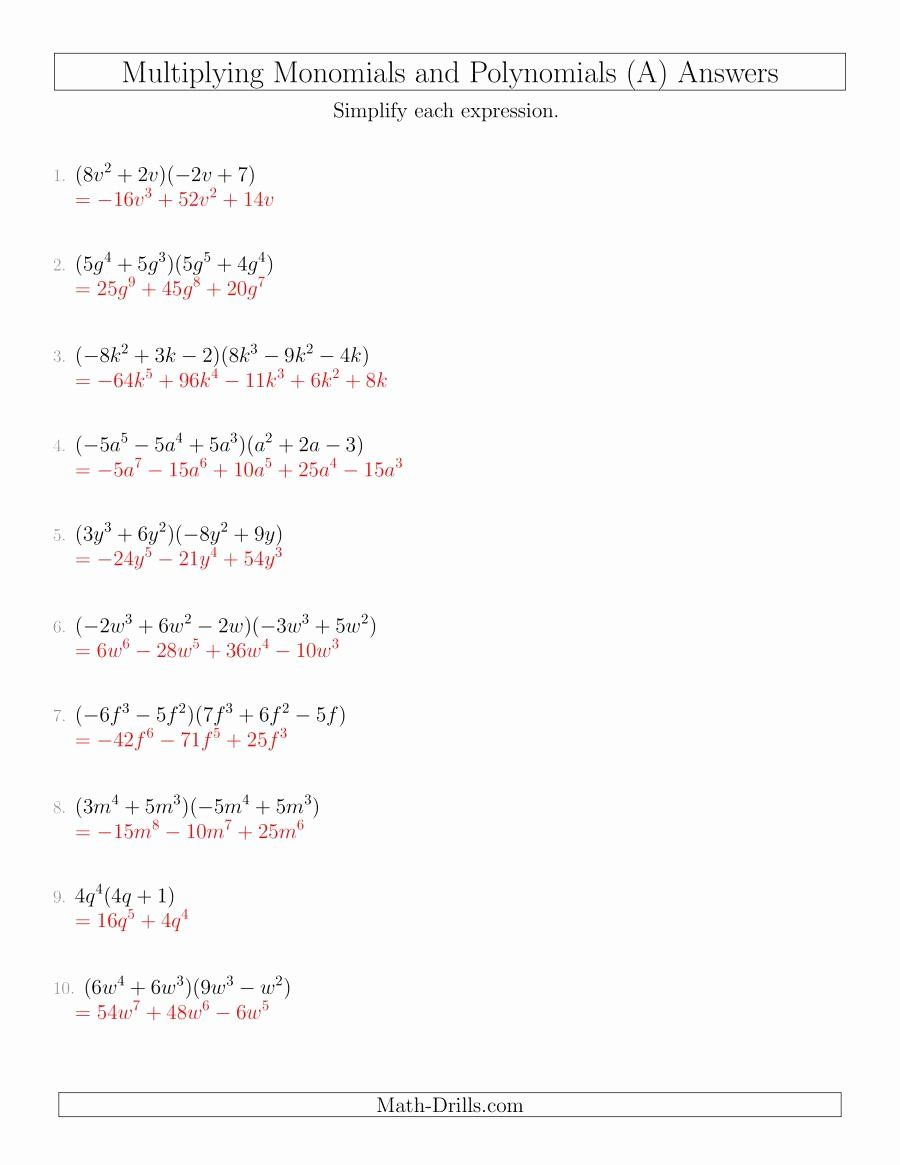 Answer Multiplying Monomials Worksheet Worksheet