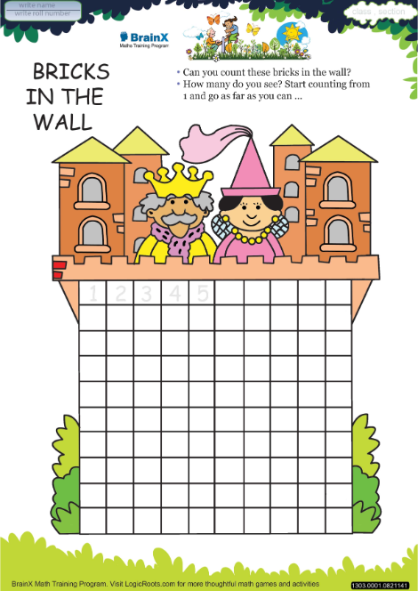 Bricks In The Wall Math Worksheet For Kindergarten Free Printable 