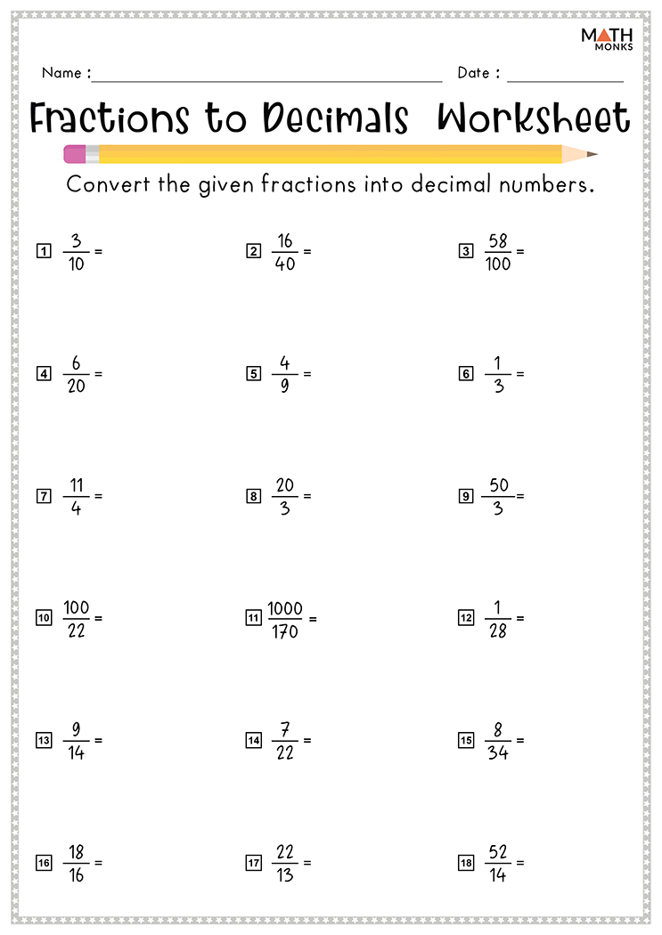 Converting Fractions To From Decimals Worksheets Math Monks Converting Fractions To From Decimals Worksheets Math Monks