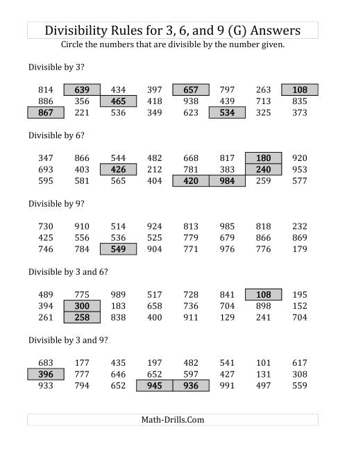Divisibility Rules For 3 6 And 9 3 Digit Numbers G Divisibility Rules For 3 6 And 9 3 Digit Numbers G