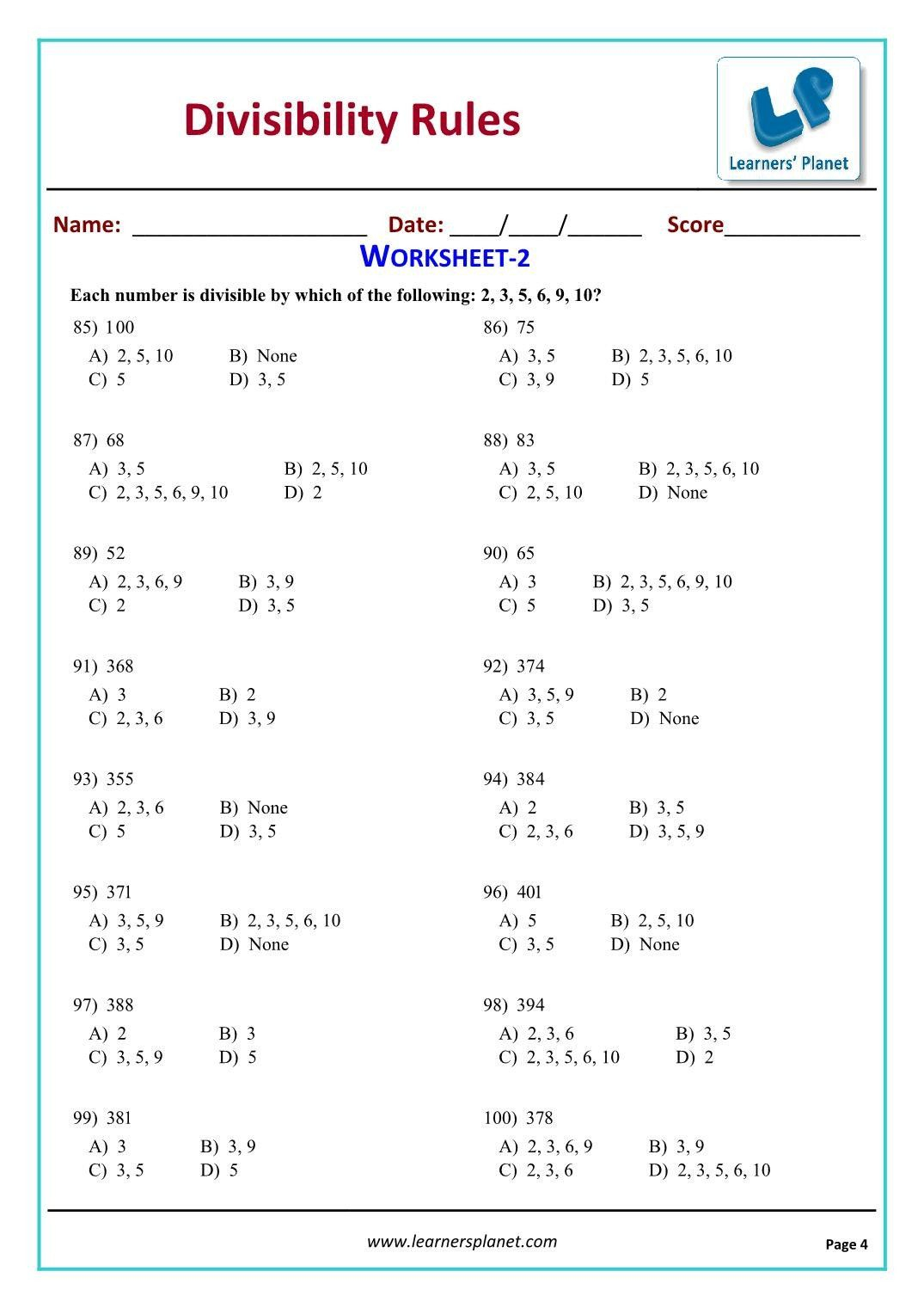 Divisibility Rules Worksheet Answers Grade 5 Math Mon Divisibility