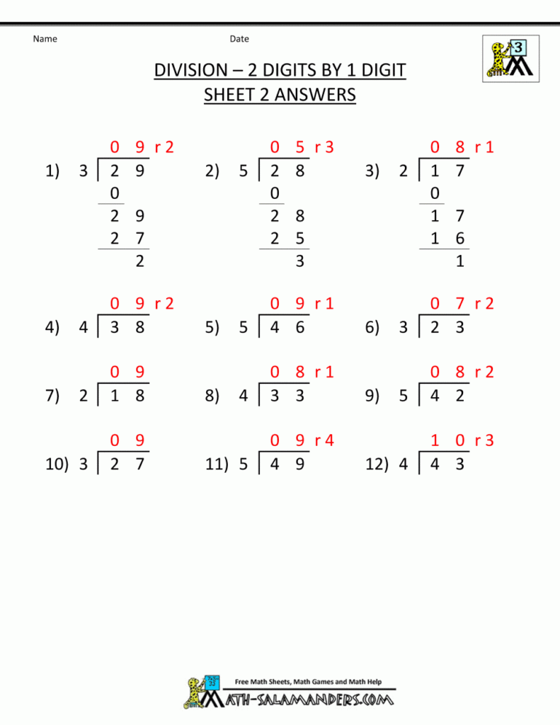 Division Worksheets 3rd Grade