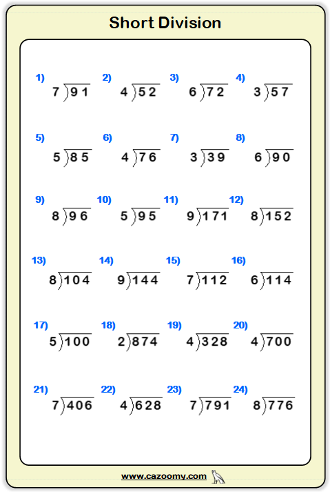 Division Worksheets Practice Questions And Answers Cazoomy