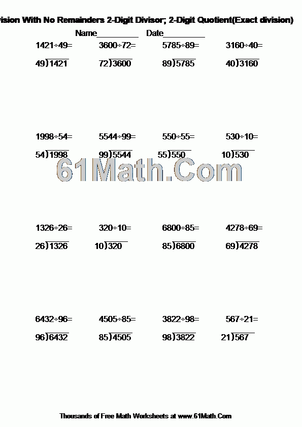 Division Worksheets With Remainders Pdf