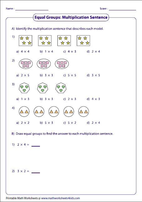 Equal Groups Multiplication Sentences Multiplication Worksheets
