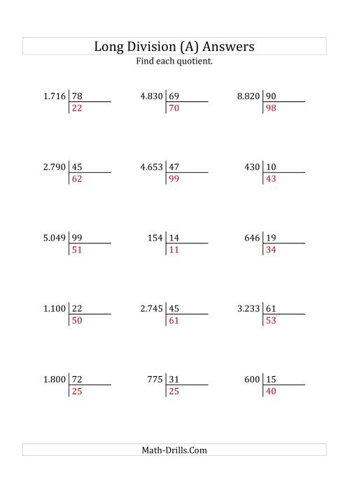 European Long Division With A 2 Digit Divisor And A 2 Digit Quotient 