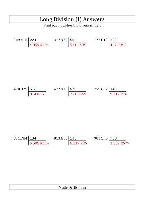European Long Division With A 3 Digit Divisor And A 6 Digit Dividend 