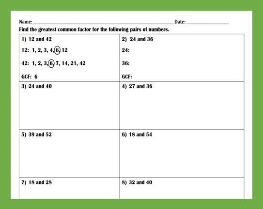 Finding GCF And LCM Practice Worksheet Practices Worksheets Greatest 