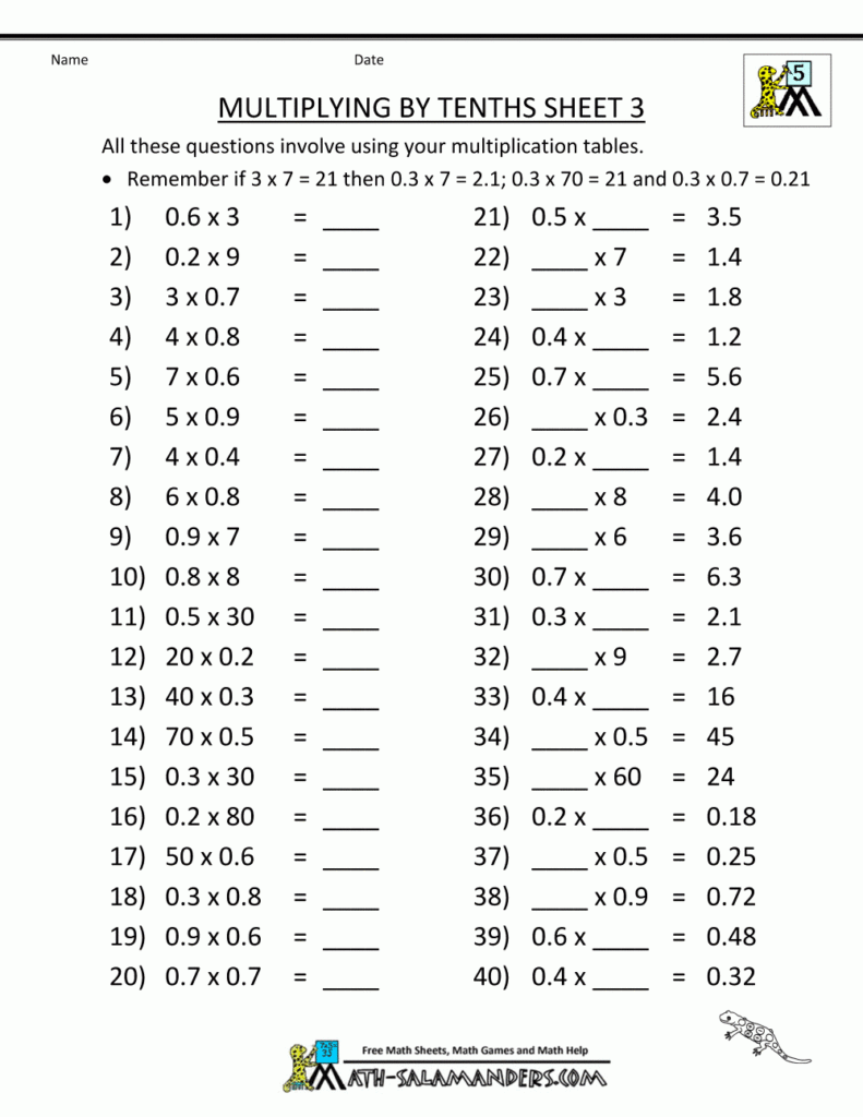 Free Multiplication Fact Sheet Collection Worksheets Samples