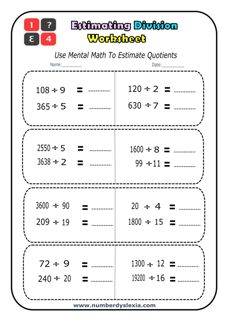 Free Printable Estimating Division Worksheets PDF Number Dyslexia Free Printable Estimating Division Worksheets PDF Number Dyslexia