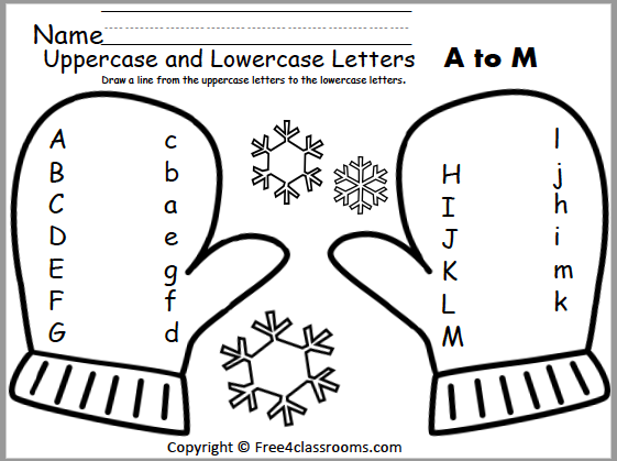 Free Winter Alphabet Matching Worksheet A To M Free4Classrooms