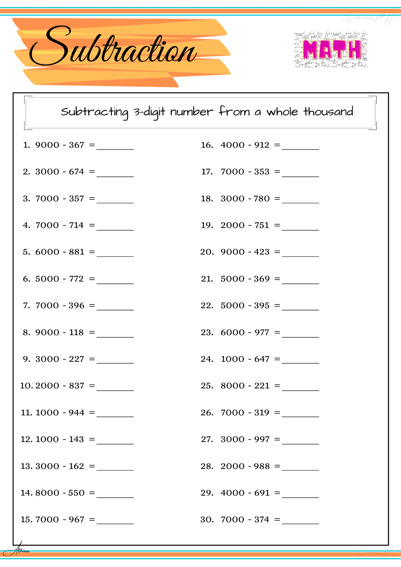 Grade 4 Math Worksheet Subtraction Part 4 Education PH Grade 4 Math Worksheet Subtraction Part 4 Education PH