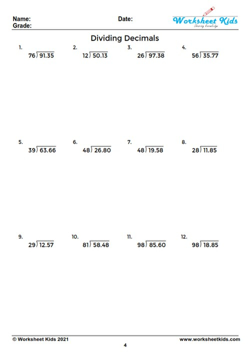 Grade 5 Math Worksheets Decimal Multiplication 1 2 Digits K5 Learning 