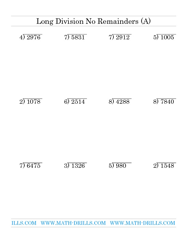 Grade 7 Long Division Sums Isolated Math Facts Practice Division 7 s 